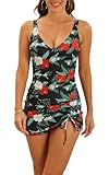 B2prity Women's One Piece Swimdress Tummy Control Ruched Swimsuit V Neck Modest...