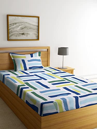 Image of NHD HOME 180 TC Presents Glace Cotton Single Bedsheets(Size-90 X 60 Inch) with 1 Pillow Covers(Size-18 X 28) Floral, White and Pink