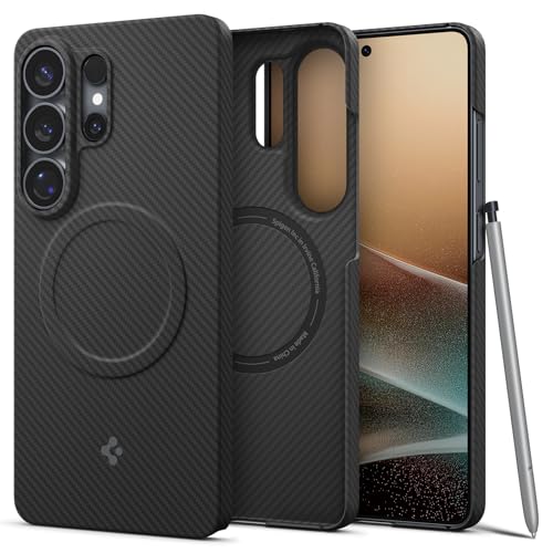 Image of Spigen Air Skin Aramid MagFit | Samsung Galaxy S26 Ultra Case [WPC Qi2 Certified] Galaxy S26 Ultra Back Cover | Aramid Fiber+PC - Black