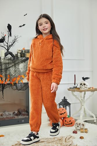 Image of Arshiner Girls 2 Piece Outfits Sweatsuit Fuzzy Long Sleeve Bear Ear Hoodie Sweatshirt and Sweatpant Kids Clothing Sets