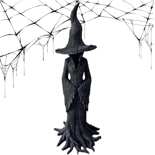 Halloween Cracker Barrel Witch Statue 11.8 inch Enchanting Witch Statue Witch Figurine Crafted Desktop Ornament Halloween Decorations Indoor Dark Fantasy Ornament Figurine (11.8 inch)