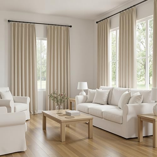 Image of MYSKY HOME Taupe Blackout Curtains 63 inches Long Pinch Pleated Curtains for Living Room Bedroom 100% Room Darkening Black Out Window Drapes with Hooks Back Tab, 40 inch Wide per Panel, 2 Pieces