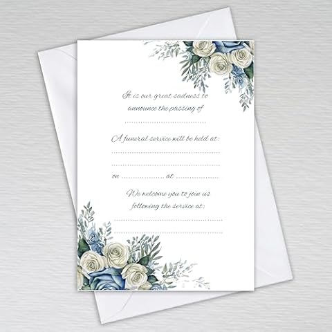 Dusty Blue Rose Funeral Invitation Cards Pack Cover