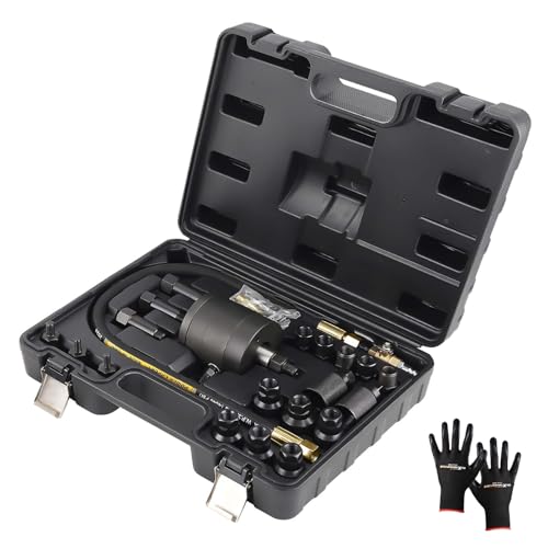 maXpeedingrods Pneumatic Injector Puller Set 24 pcs 5-8 Bar Air Vibration Diesel Fuel Injector Removal Tool Kit with Extractor Hammer 19 Adapters Extension Hose and EU US JP Connectors
