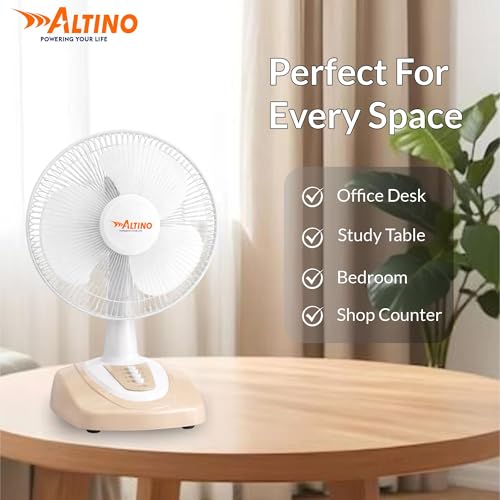 Image of Altino Premuim Powerful Oscillation Table Fan for Home & Office| High Air Delivery| Anti-Dust Decorative Star Rated Table Fan | 3 Speeds | Easy to Clean, 1 Yr Warranty (Beige, 16 inch)