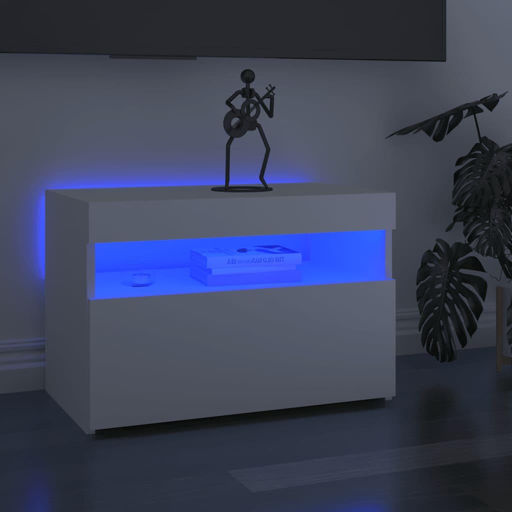 vidaXL TV Schrank mit LED-Leuchten Lowboard Fernsehschrank Fernsehtisch Sideboard HiFi-Schrank TV Möbel Tisch Board Weiß 60x35x40cm