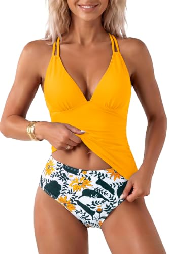 Essential Guide: How Many Bathing Suits Do I Need for Vacation To Feel Perfect? (2026) 15 Yonique Womens Two Piece Swimsuits Tummy Control Tankini Plus Size Bathing Suit Halter V Neck Swimwear Yellow L