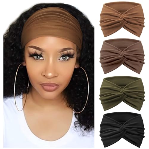 Image of DRESHOW 4 Pack Turban Headbands for Women Wide Vintage Head Wraps Knotted Cute Hair Band Accessories