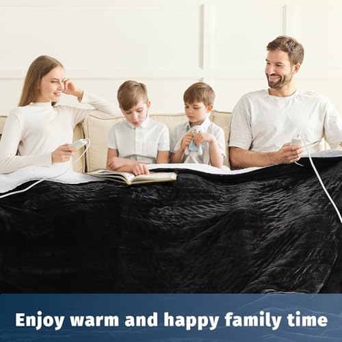 Heated Electric Blanket King Size - 90" x 108" Heating Blanket with Dual Control, 10 Heating Levels & 8 Hours Auto Off, Soft Warm Flannel Gifts Blanket with Over-Heat Protection, ETL & FCC Certified