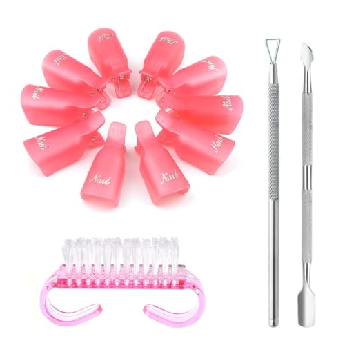 KIRZAX Juego de 10 Clips Quitaesmalte,Pinzas uñas Quitaesmalte,Clip ​Removedor,Clip uñas Semipermanentes, Rosa Clip de Removedor Acrílico,Para todo tipo de dedos,Duraderos y Reutilizables