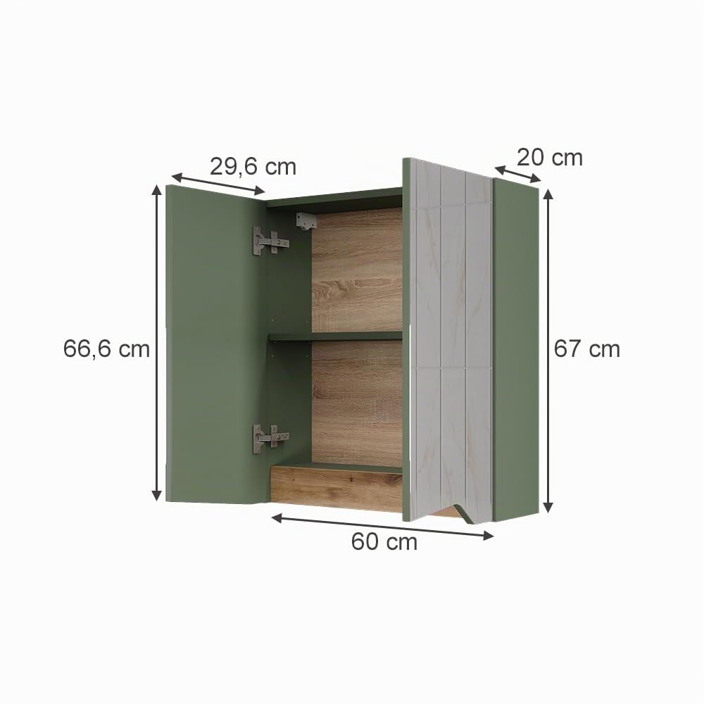 Vicco Armario con Espejo para baño Marelle, Verde/Artesano, 60 x 67 cm