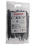 Superun Black Zip Ties 4 Inch, 18 Lbs Tensile Strength Wire Ties (Industrial Grade Cable Ties) Pack