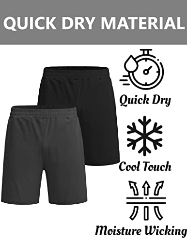 Coofandy Men's 2 Pack Gym Workout Shorts Quick Dry Training Shorts Running Weightlifting Jogger With Pocket Dark Grey/Black, M #TOP3