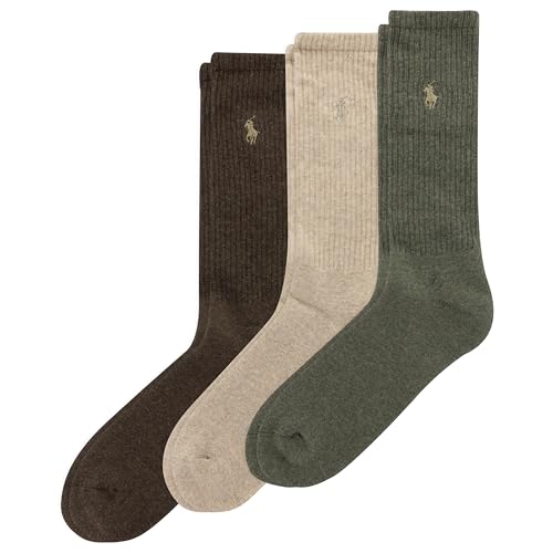 Polo Ralph Lauren Men's Ribbed Casual Crew Socks -3 Pair Pack- Cotton Comfort & Heel-toe Reinforcement