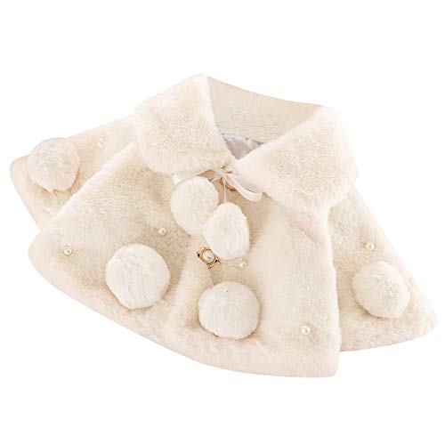 Image of Infant Baby Girl Faux Fur Warm Winter Cape Cloak Coat Jacket Thicken Shawl Snowsuit Outerwear Cute (White, 0-6 Months)