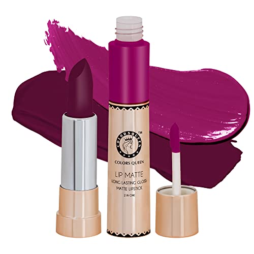 Image of Colors Queen 2 in 1 Matte Lipstick | Lip Matte | Long Lasting Gloss, Waterproof, Non Transferable| (12 - Deep Magenta, 8g)