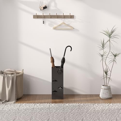 HOMCOM Metal Umbrella Stand With Removable Drip Tray and 4 Hooks, Decorative Storage Rack for Hallway, Entryway, 15.5 x 15.5 x 41 cm, Black - Cosy Home Interiors HOMCOM Metal Umbrella Stand With Removable Drip Tray and 4 Hooks, Decorative Storage Rack for Hallway, Entryway, 15.5 x 15.5 x 41 cm, Black - Image 9