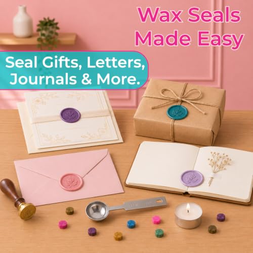 Image of Oytra Wax Sealing Kit with 100 Wax Beads Octagon Shape, 1 Heating Spoon 5ml and 2 Candles for Stamping Seals Retro Journaling Art Craft