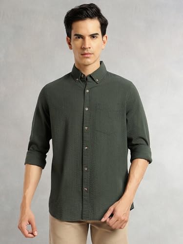Image of Thomas Scott Men's | Slim Fit | Striped Design | Button-Down Collar | 100% Cotton Casual Shirt for Mens