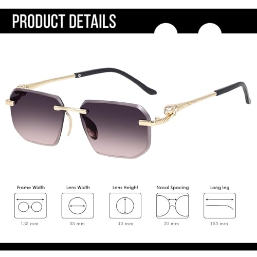 Image of Dervin Rimless Rectanglular Sunglasses For Men and Women | Unisex Frameless Sun Glasses Shades