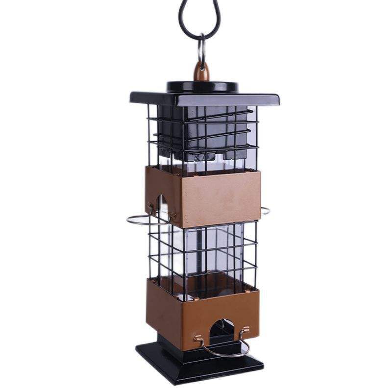 Squirrel Proof Bird Bird Feeders for Outdoors Squirrel Proof, Metal Hanging Birds Feeder with 4 Feeding Ports, Wild Birds Feeder for Cardinal, Finch, Sparrow (Brown)
