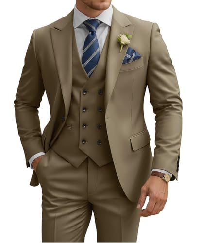 Men's Linen 3-Piece Suit 2025 Spring Summer Breathable Wedding Business Blazer Pant Set Lightweight Suit JLWX-01