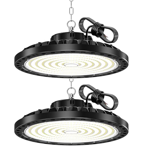 HAPYLUMI UFO Lámpara de Alta Bahía, 2PCS 200W Focos LED Interior Techo 20000LM 6500K Naves Industriales LED, IP65 Impermeable Campana Iluminación Para Garaje Fábrica Taller