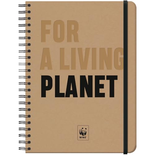 Dohe - Cuaderno A4 - Interior Liso Blanco, 21x29,7 cm, Cierre Espiral Doble y Goma, Tapa Dura Cartón Kraft, 96 Hojas, Libreta Grande Profesional para Notas y Dibujo - WWF For a Living Planet