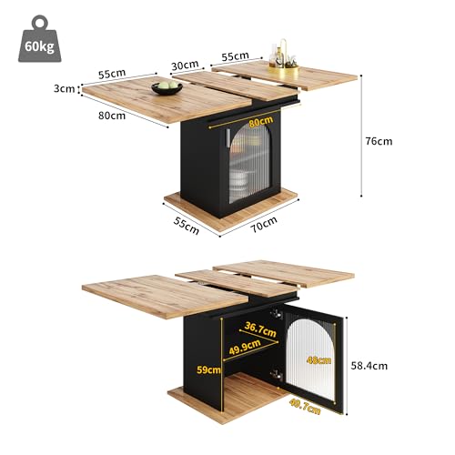 Table extensible 140 cm au design moderne naturel et noir avec rangements - 3