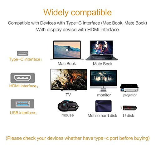 Image of Tobo USB C to HDMI Adapter, USB C to HDMI 4K Video Converter, USB 3.0 Port and PD Quick Charging Port, 3 in 1 USB 3.1 Type-C to HDMI-TD-221TC.