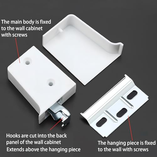 Naseom 4 Stück Einstellbar Schrankaufhänger, Stahl Schrankaufhängerhalter Hänge-Schranksystem, Tragkraft 150 kg, Oberschrank Schrank-Aufhängung für Wandbefestigung, weiß