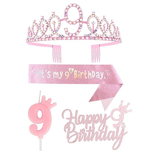 Yiran Pink 9th Birthday Decorations Kit