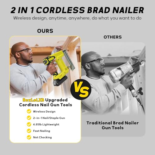 Cordless 18 Gauge Nailer Gun for DeWalt 20V Max Battery, 18 GA 2 in 1 Brad Nailer/Staple Gun with Pack of Nails and Staples Nail Gun for Home Improvement & Woodworking(No Battery) - Thumbnail 7