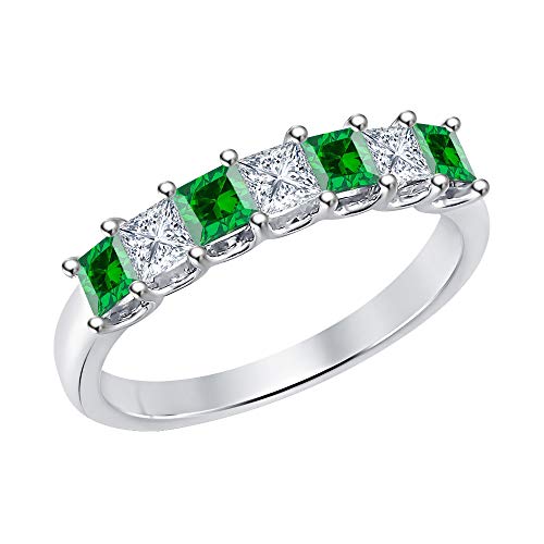 Gold & Diamonds Jewellery Princess Cut Gemstone Half Eternity 14k White Gold Plated Wedding 7-Stone Band Ring for Women