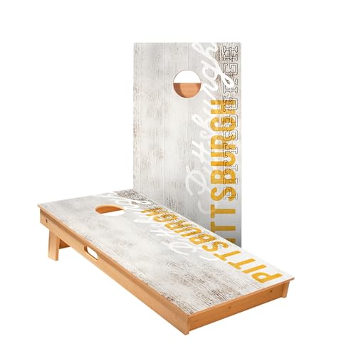 Skip's Garage Pittsburgh Vintage Gameday Cornhole Boards - Includes (2) Boards (Resin Bags) + (2) Hole Lights & (2) Edge Lights