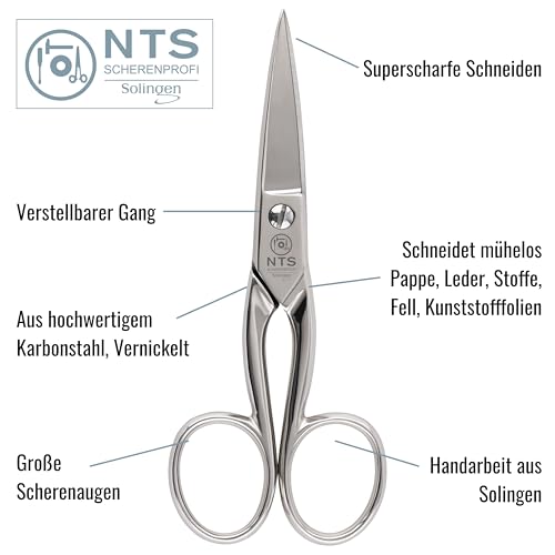 NTS-Solingen Industrieschere | Haushaltsschere | Allzweckschere | Schere Spitz | C60 Karbonstahl | Vernickelt | 13 cm = 5,0' | Hergestellt in Solingen