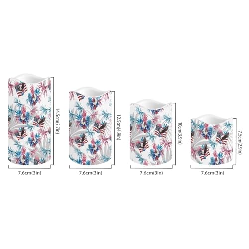 Image of 250th Anniversary Fake Candles Set of 4 Bald Eagle Star Stripes Pattern LED Battery Operated Flickering Remote Fourth of July Lamp Patriotic Decor for Bedroom Wedding Restaurant