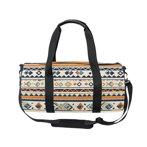 Aztec Print Sports Duffel Bag Full Print Polyester Barrel Gym Bag with Side Zipper Pocket, Detachable Shoulder Strap for Gym Sports Fitness and Short-Term Travel Use2