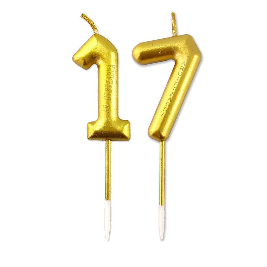 Image of AR Giftzadda 17 Number Cake Topper Golden Chrome Candle for 17th Birthday /Anniversary Party Celebrations Pack of 1 (17 Number Gold Chrome Candle)