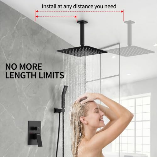 Image of SR SUN RISE 12 Inch Ceiling Mount Rain Shower System,Matte Black
