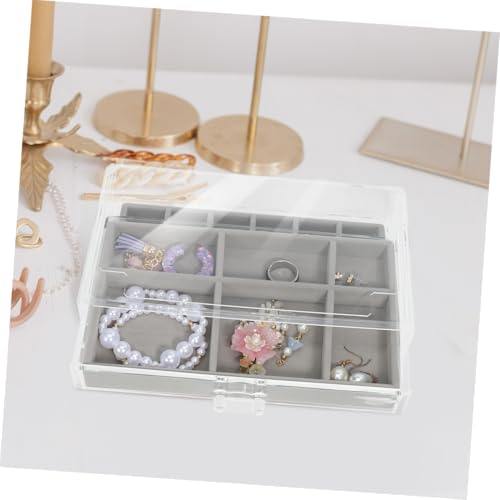 Porte-bijoux COLLBATH compact en plastique gris avec tiroir amovible