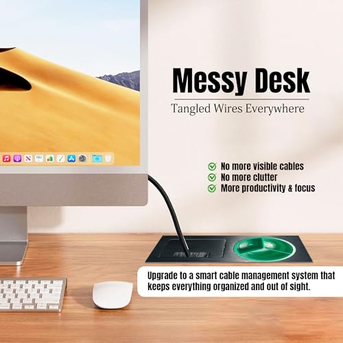 Image of Aluminum Alloy Desk Grommet - Rectangular Metal Cable Wire Hole Cover With Flip Lid & 3-Slot Multifunctional Cup For Computer Table & Furniture - Cord Organizer (200mm*90mm, Black)