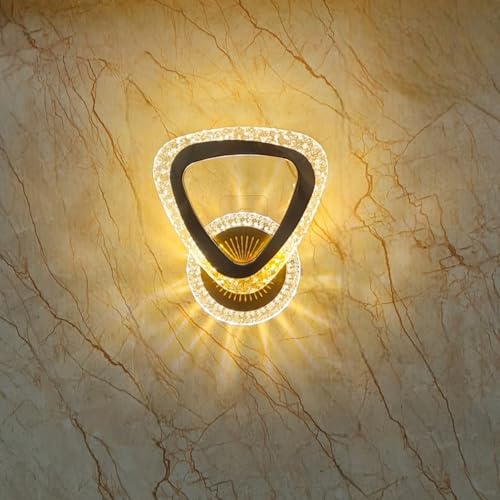 Image of GreyWings Modern LED Wall Light with 3 Color Modes, Warm White, Blue, Light Pink, Acrylic Crystal Wall Lamp for Bedroom, Living Room, Hall, Golden Finish,Pack of 2