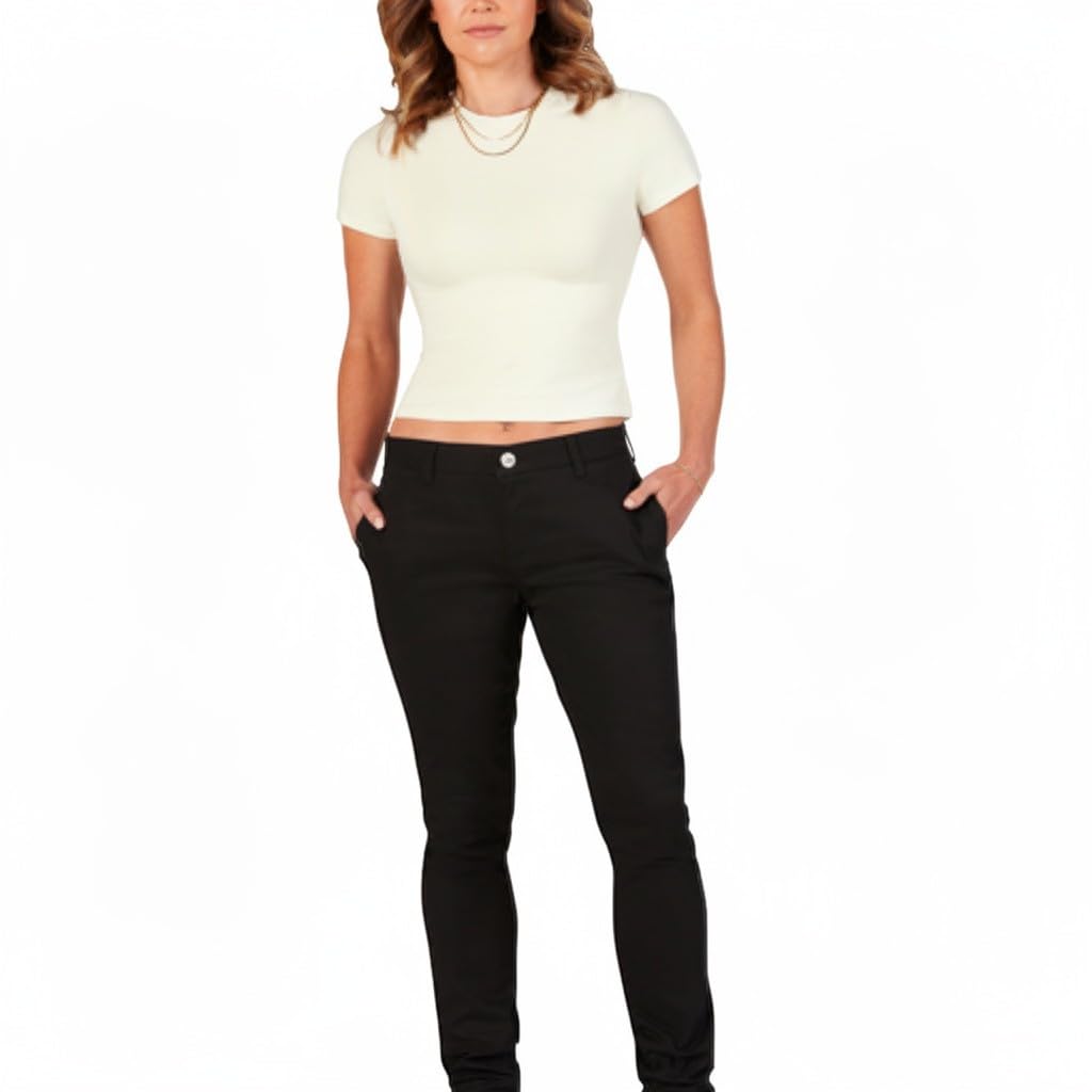FIVESTAR GENERAL Women's Everyday Skinny Pant, Mid-Rise, Sits Below Waist, Button Closure with Zip Fly