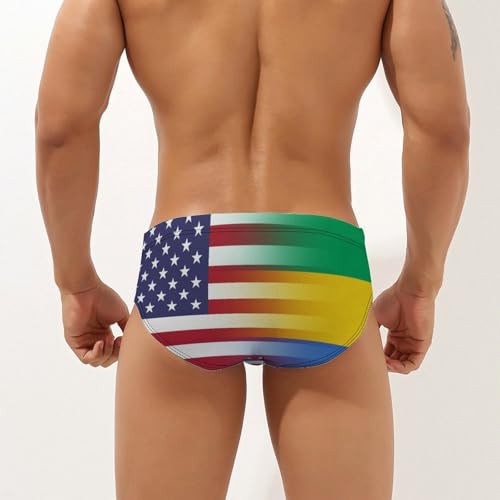 U.S.A Gabon Flag Mens Swim Briefs Bikini Sexy Low Rise Trunks Swimsuit Bathing Suit Beach2