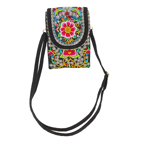 TINEASUR Bolso Bandolera De Lona Con Bordado, Tipo Concha, Para Teléfono Móvil, Monedero (Loto), Bolso De Lona Para Teléfono, Bandolera, Bolsa De Almacenamiento, Soporte Para Teléfono