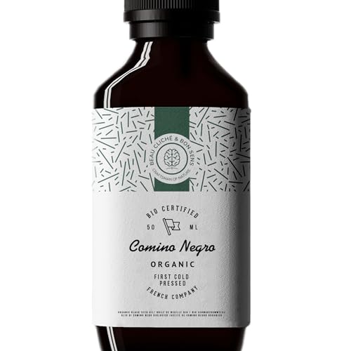 Aceite de Comino Negro Orgánico, Prensado en Frío, Puro, Nigella Sativa - 100% Natural, Cultivado en Egipto y Embotellado en Francia - Grado Alimenticio - 50 ml