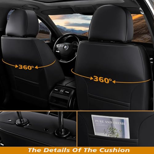 Image of Coverado Car Seat Covers Full Set, 5 Seats Front Seat Cover and Back Seat Covers for Cars, Automotive Seat Covers Nappa Leather Waterproof Seat Covers, Car Seat Protectors Universal for Cars Black