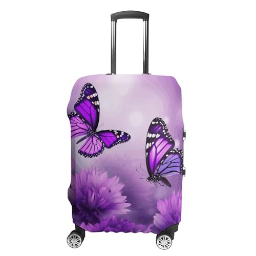 Anti-Scratch Luggage Cover Purple Flower Butterflies Printed Luggage Case Protector Washable Suitcase Covers Elastic Suitcase Protector for Size M (22-24 inch) Luggage
