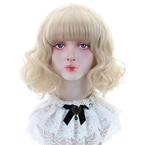 Styler Short Curly Blonde Wig with Bangs Heat Resistant Synthetic Hair Wigs for Women Cosplay Party Christmas One Size